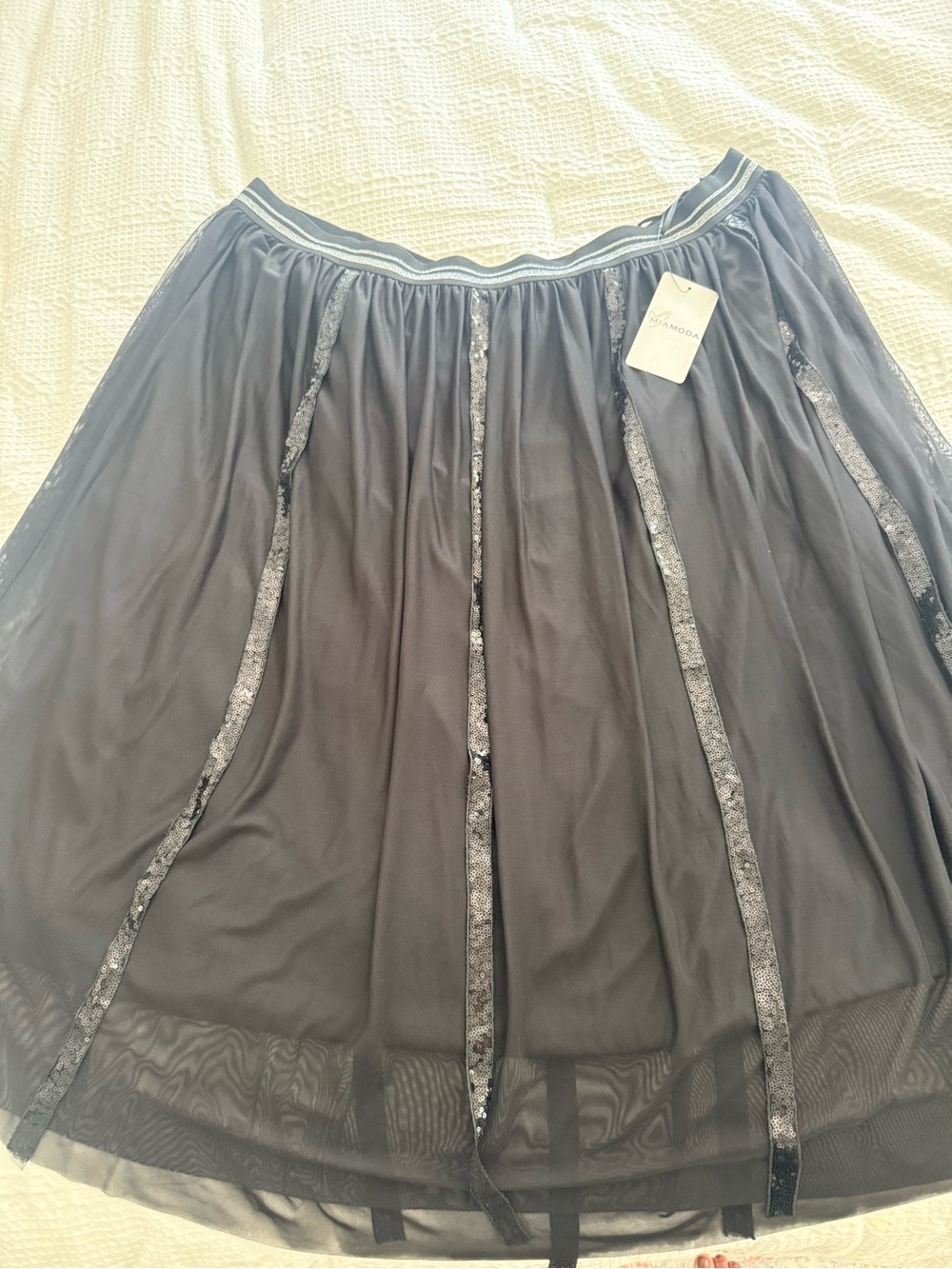 Ulla Popken Black Mesh Skirt with Sparkle Trim